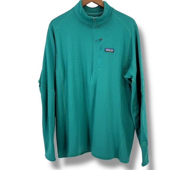 Patagonia R1 Pullover Power Grid Sweatshirt Mens Size XL Green Fleece Pocket - Picture 1 of 6